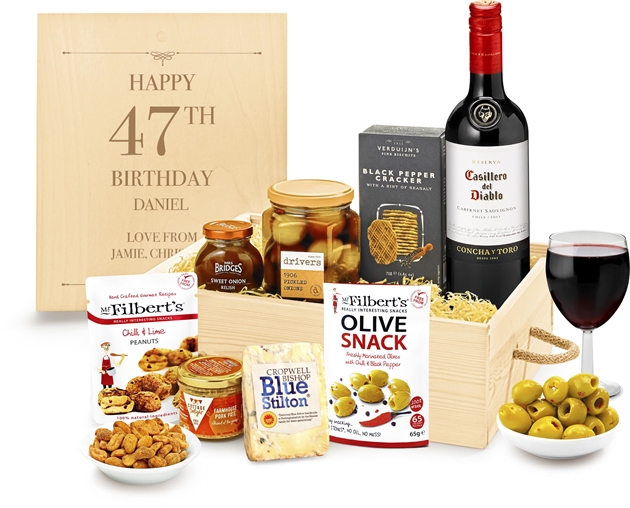 Birthday Personalised Cheese & Pâté Selection Gift Box With Red Wine